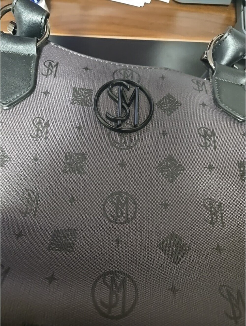 Steve Madden Black Monogrammed Satchel Handbag